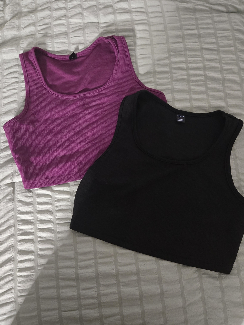 SHEIN Black and Magenta Ribbed Crop Tank Duo